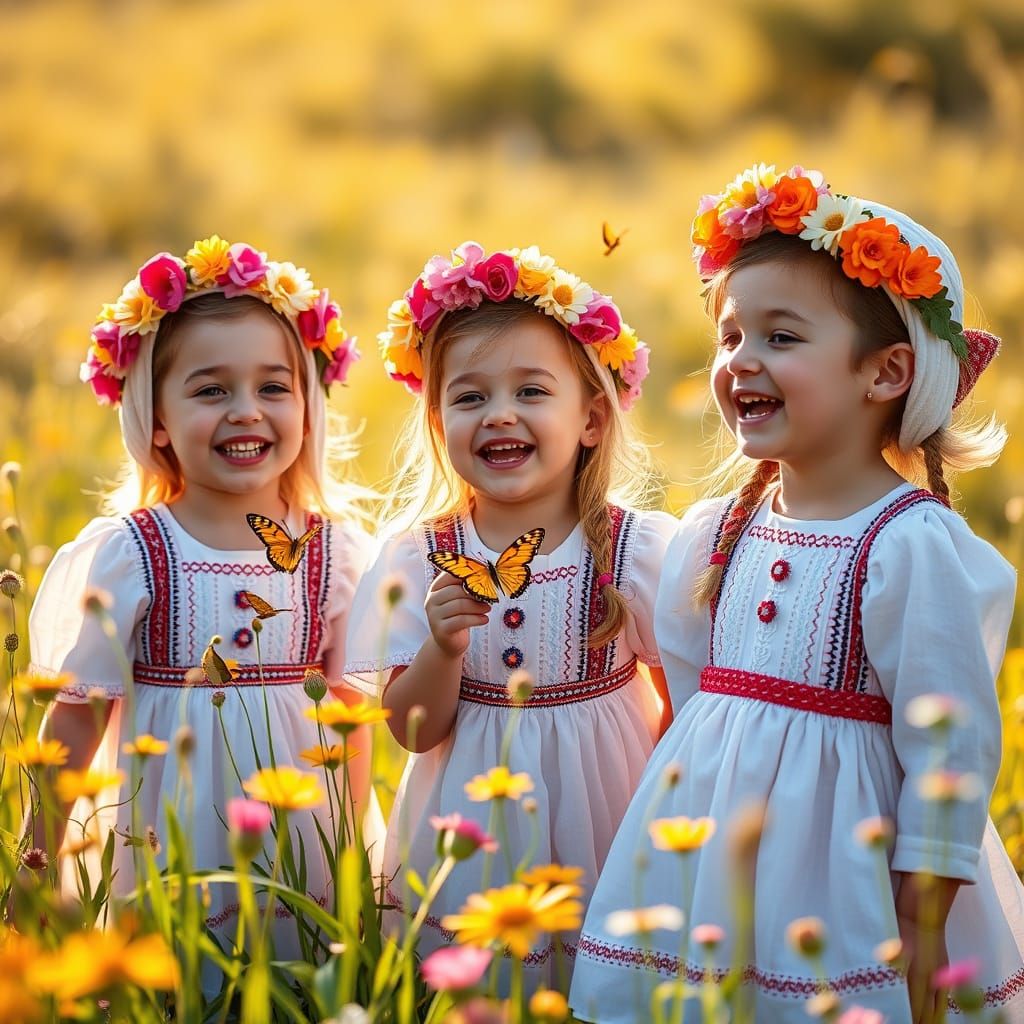 Haredi Children Play in a Vibrant Sunlit Meadow