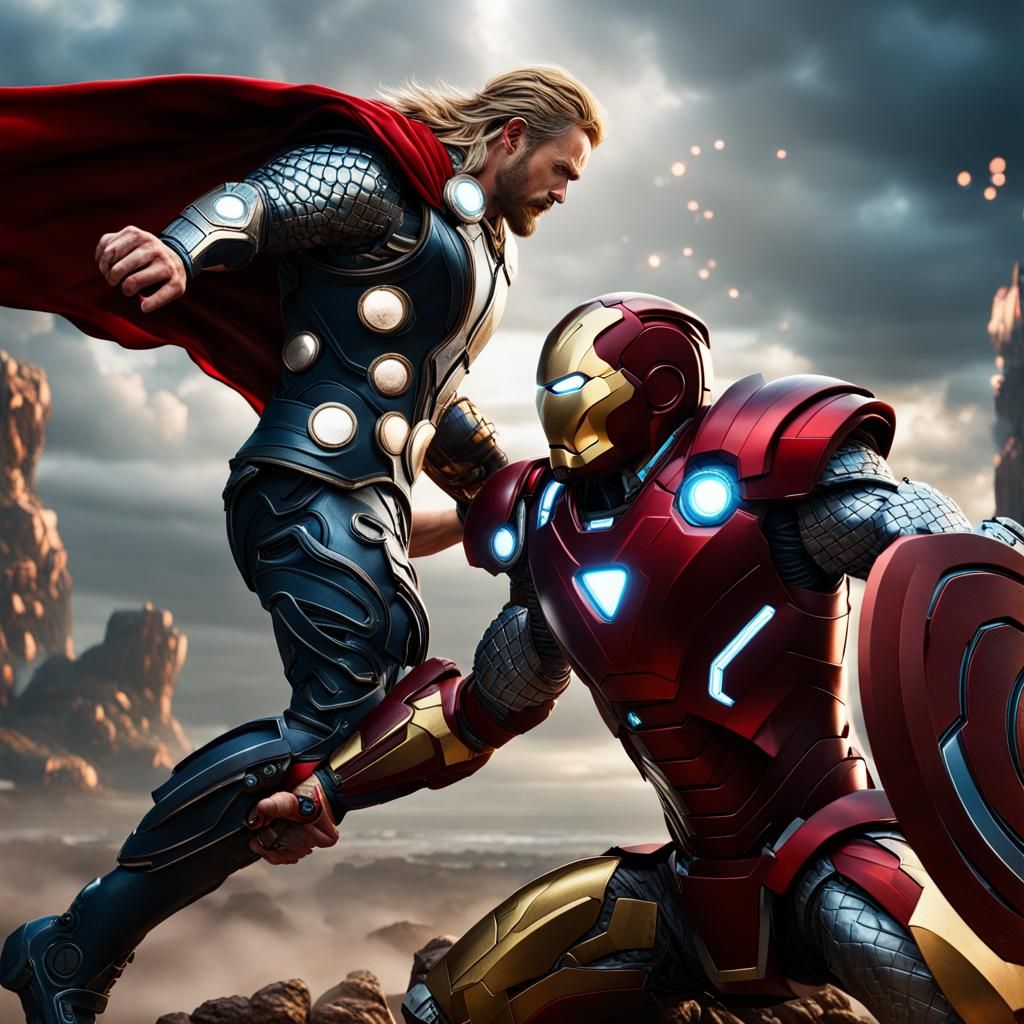 thor vs ironman detailed matte painting, deep color, fantastical ...