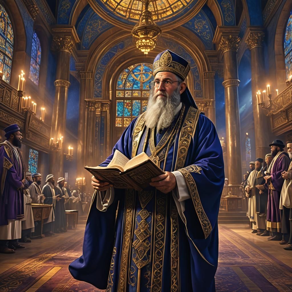 Jewish Rabbi Teaching Torah in Ornate Synagogue