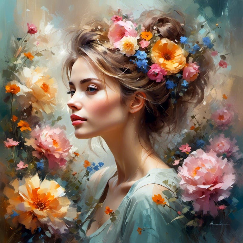 <lora:Lovely:1.0>  A portrait of a woman sitting in a flower garden, intricate details, surreal, by Antoine Blanchard and Anna Dittmann