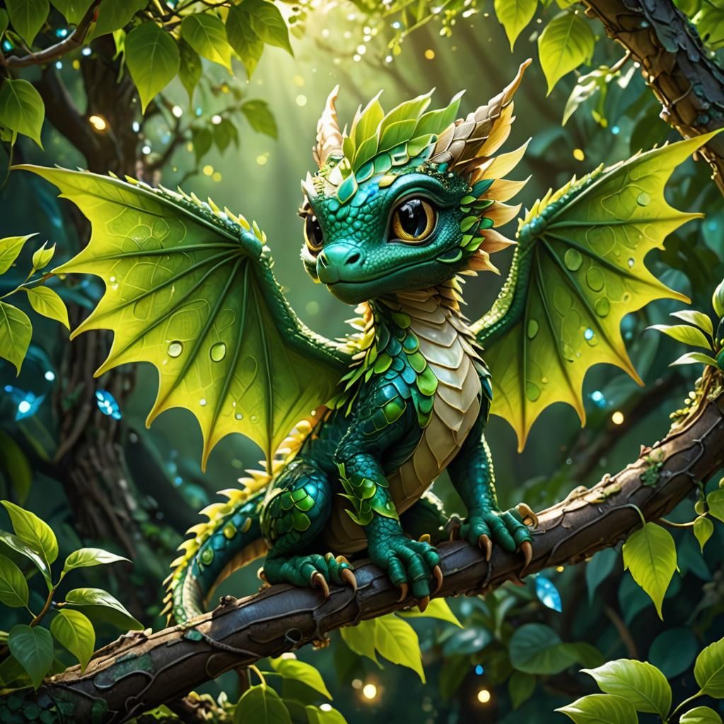 Tiny Emerald Leaf Dragon  by @Schmooz