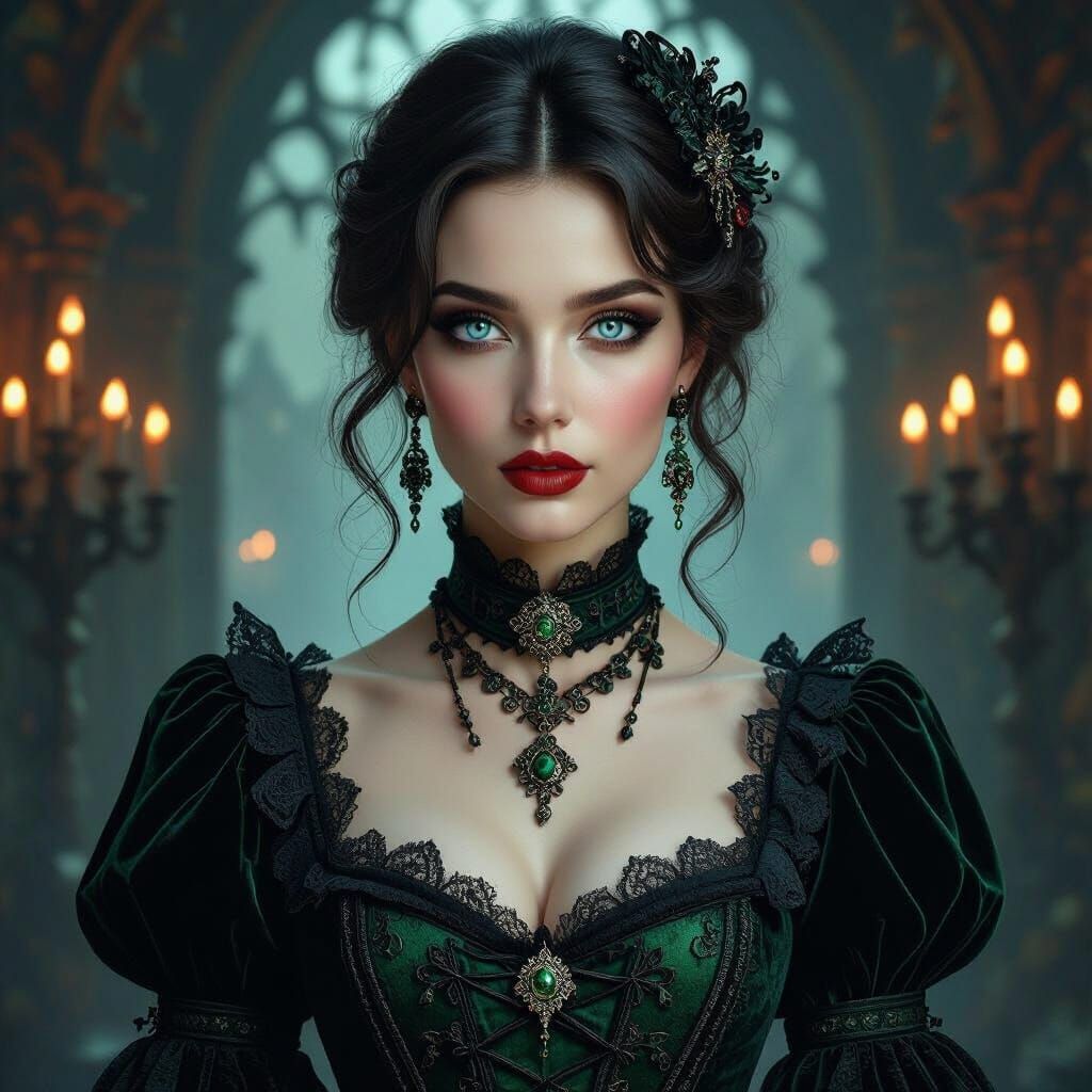 A depiction of a new aged goth sent back to Victorian times.