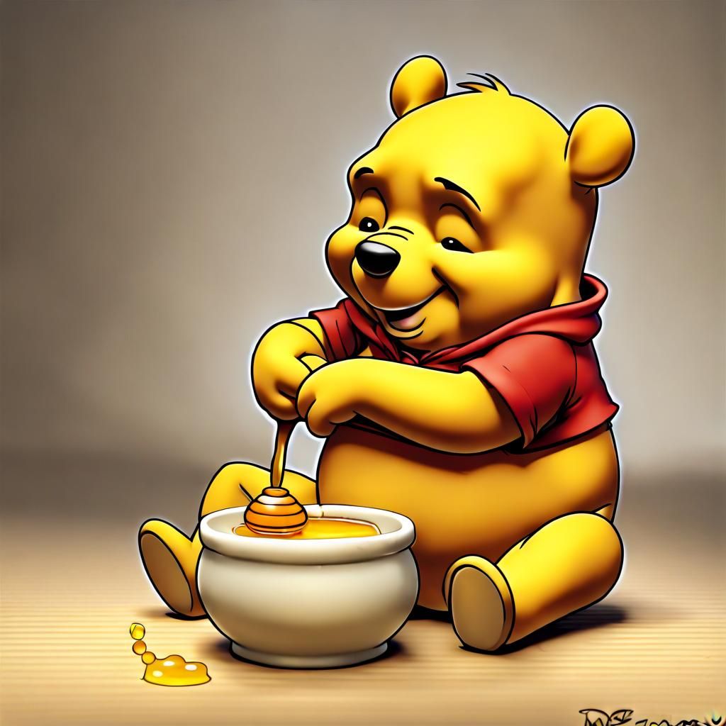 Chibi Cute Winnie The Pooh Sitting Down , Eating Honey ::1 Insanely 