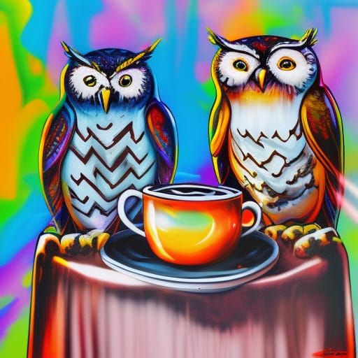 Owls with morning coffee