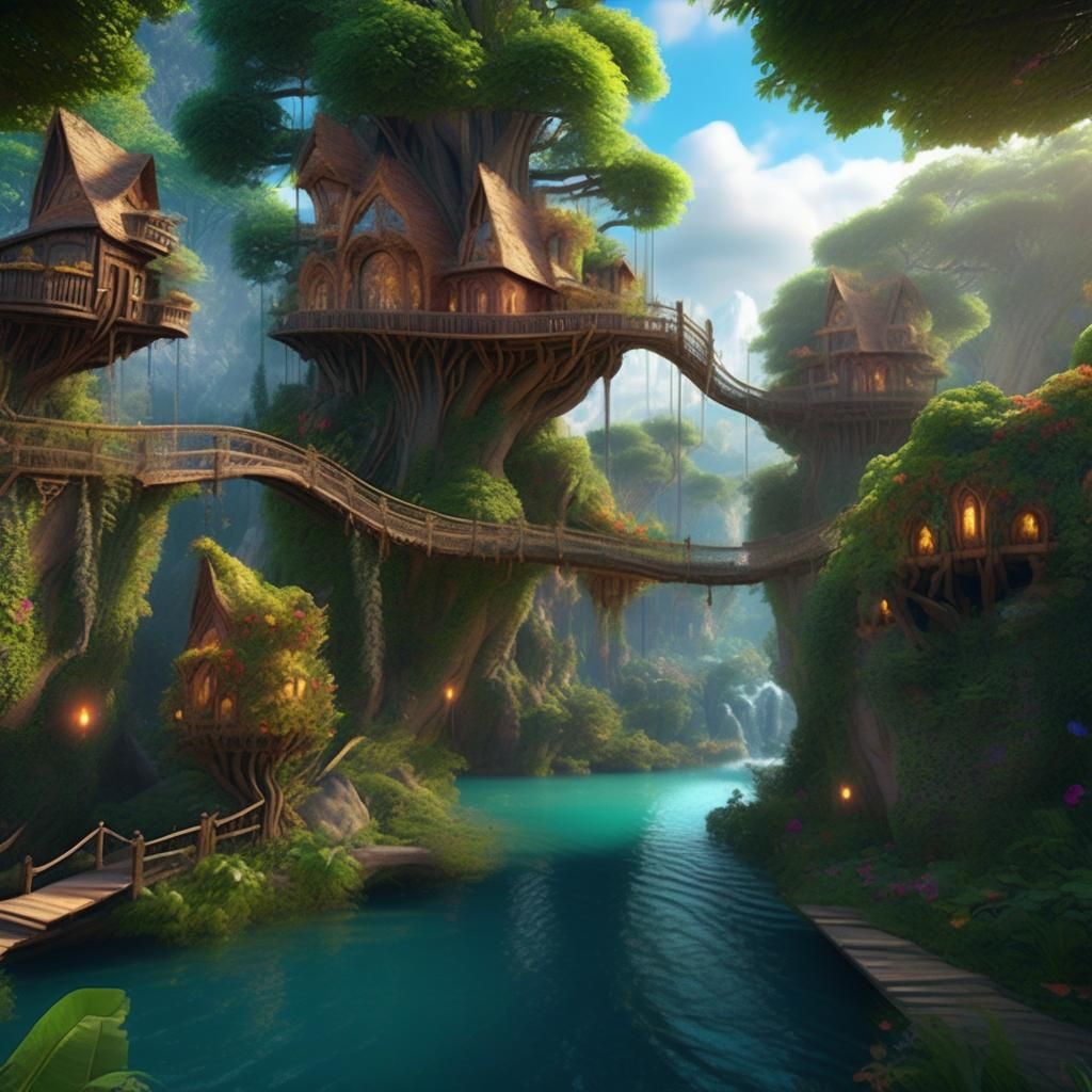 Fae village river bottom. - AI Generated Artwork - NightCafe Creator