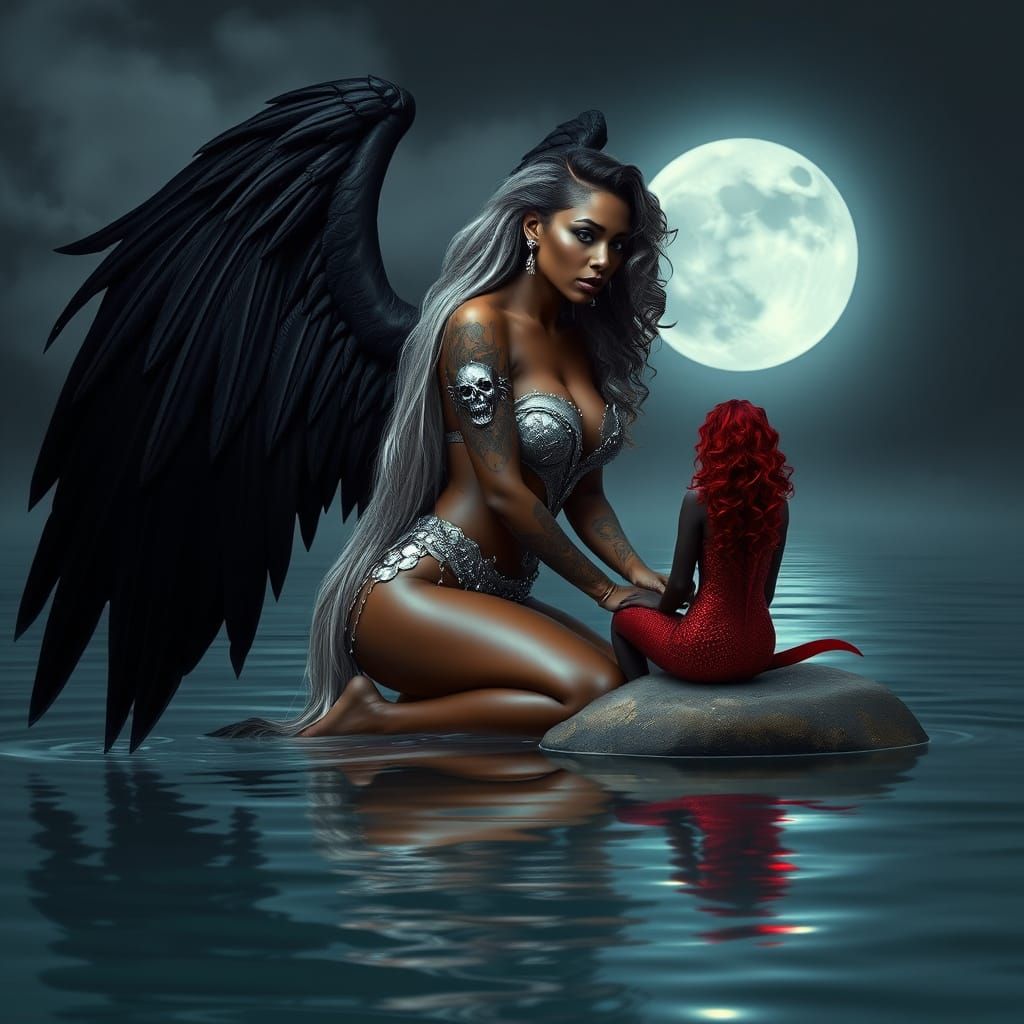 Ethereal Aquatic Goddess in Moonlit Serenity