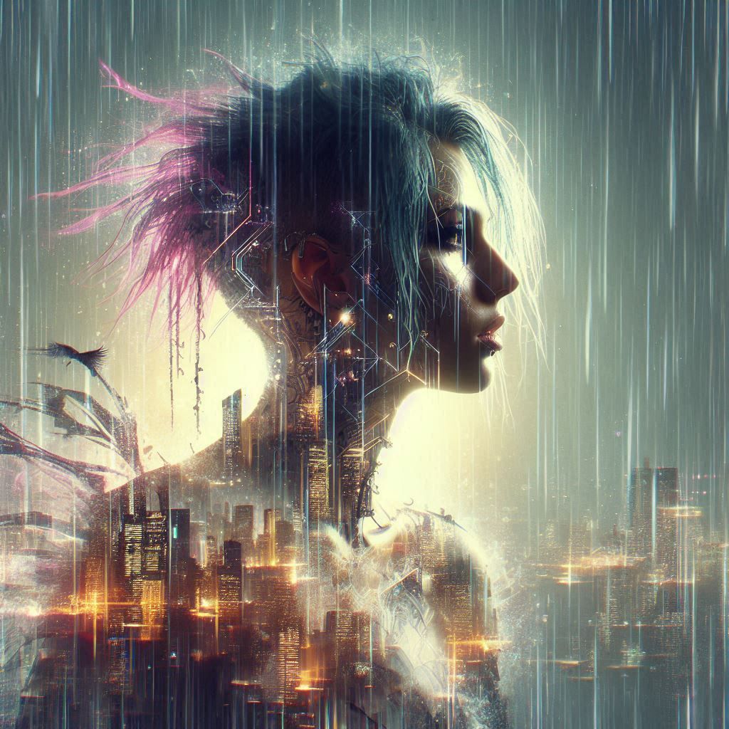 double exposure beautiful fantasy DALL-E 3 portrait landscape..