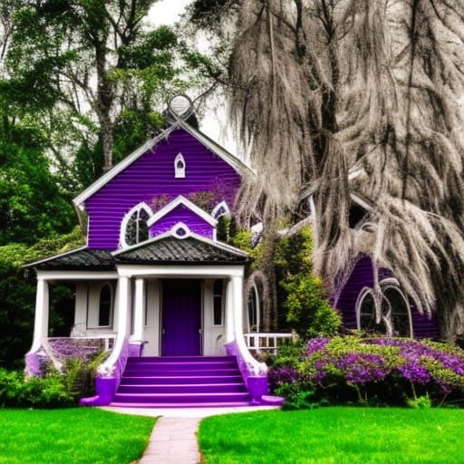 Purple Gothic witchy house with ethereal Gothic windows& amethyst ...