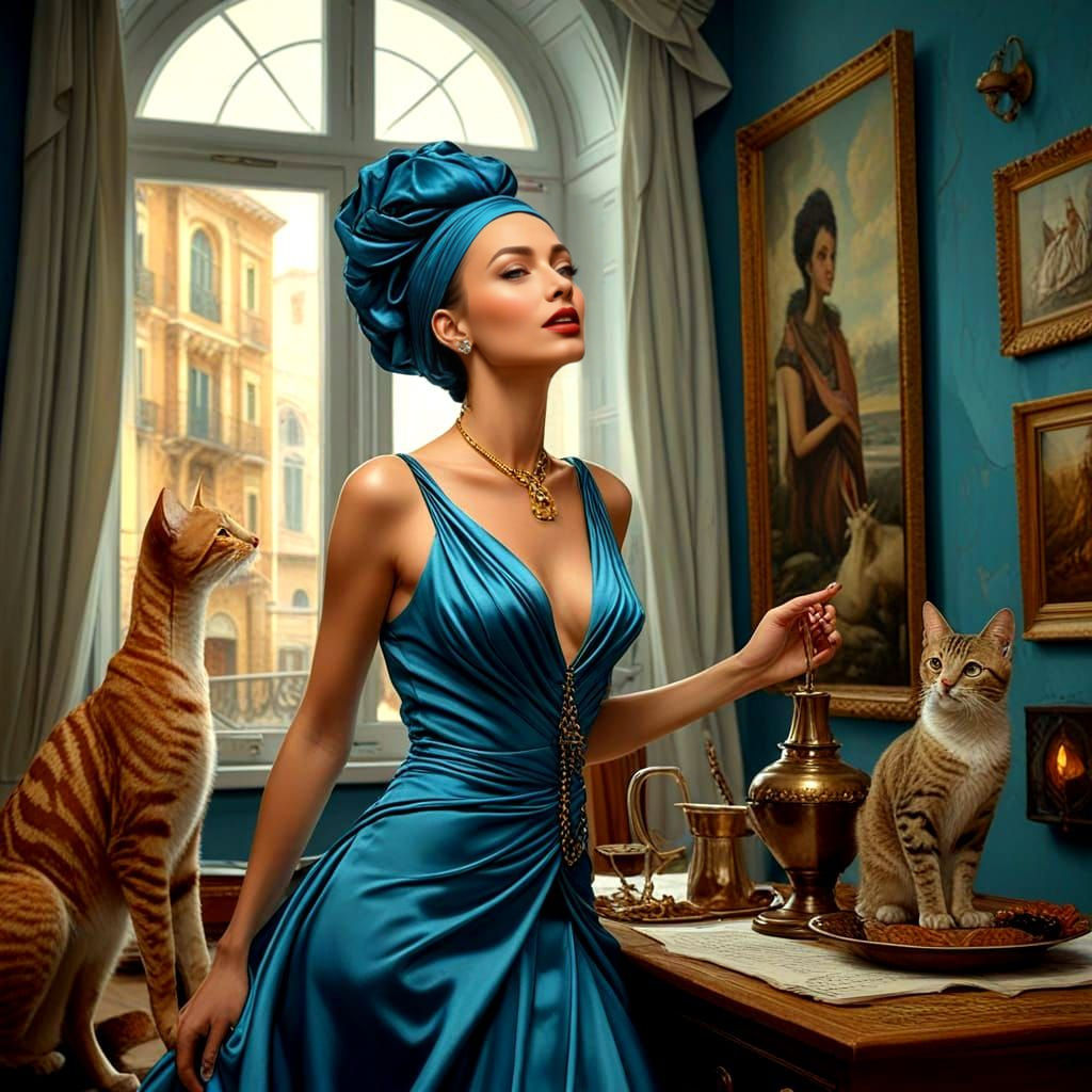 Vibrant Lady in Energetic Surreal Scene