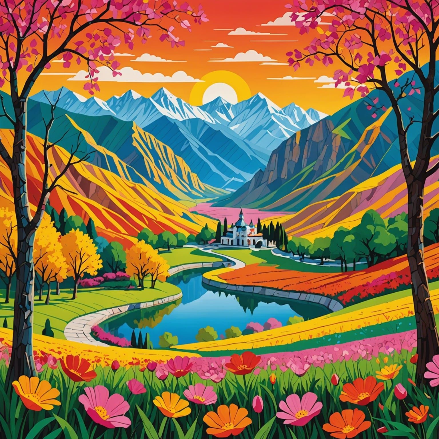 as a landscape painting set in Zhangye National Geopark, Chi...
