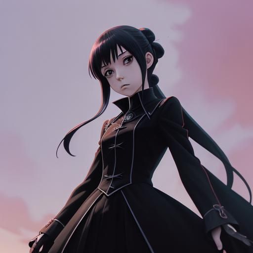 A petite goth female with an hourglass figure Cinematic film...
