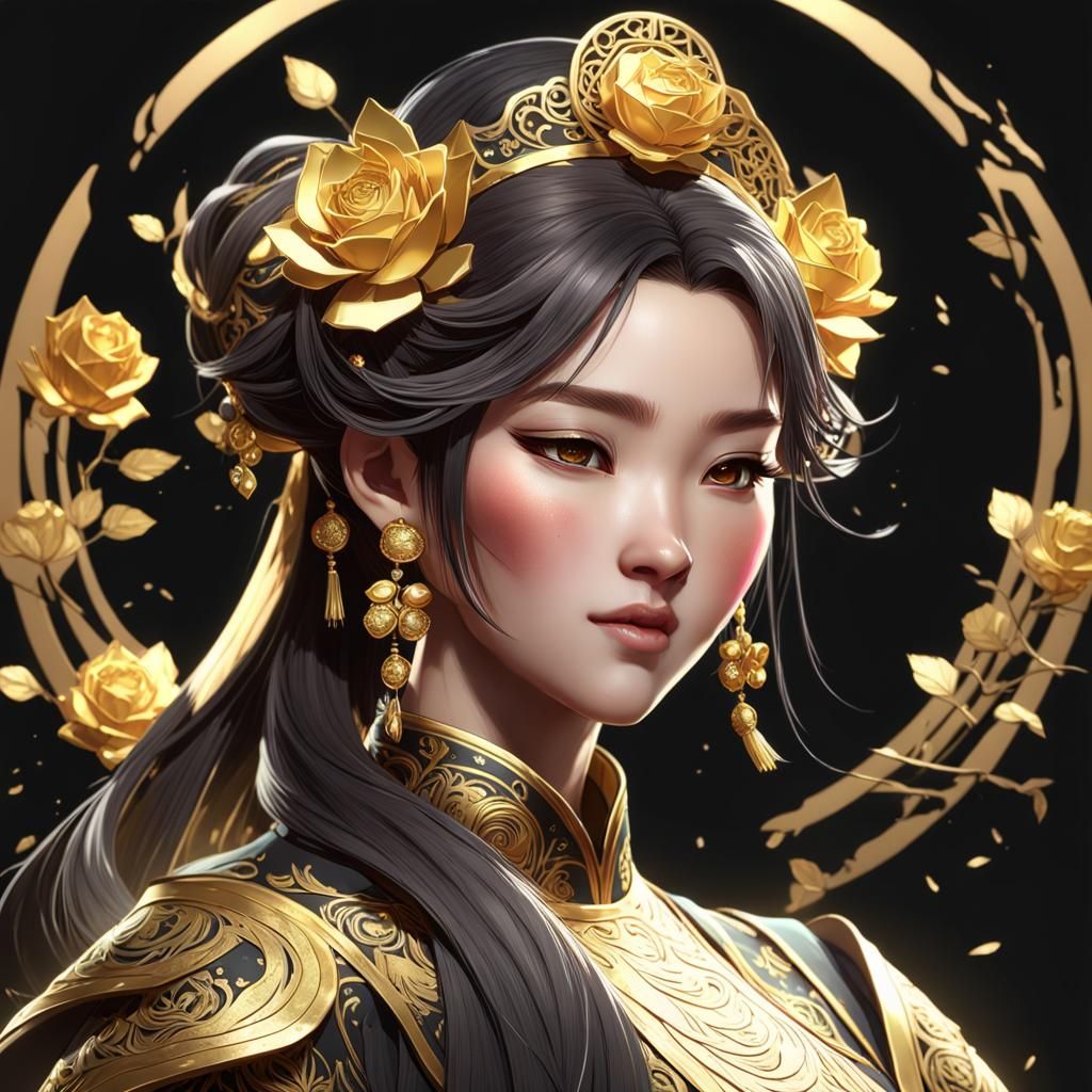 Chinese Lady - Black and Gold V - AI Generated Artwork - NightCafe Creator