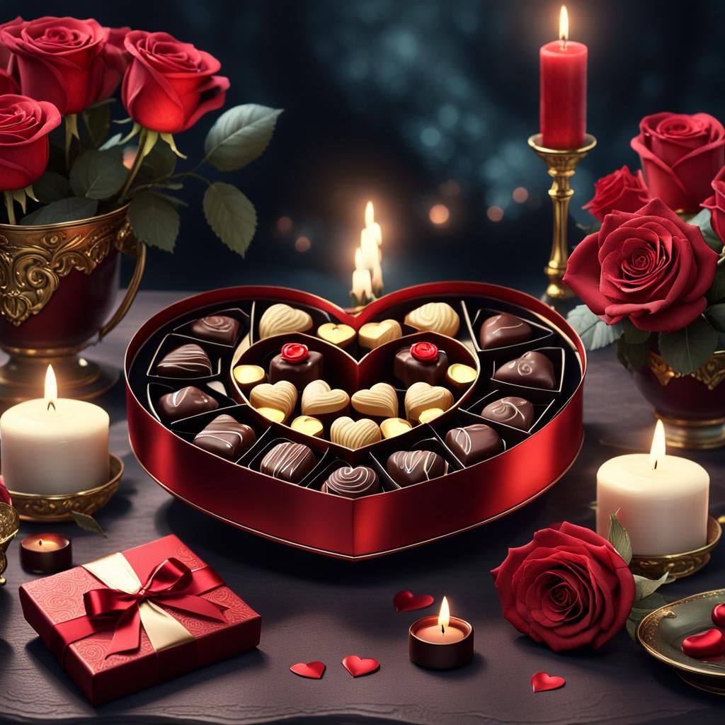 Heart chocolates and roses