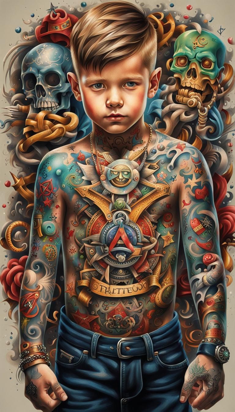 Young boy tattooed