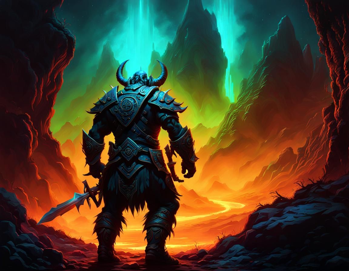 Bioluminescent Orc Warrior in Dark Fantasy Style