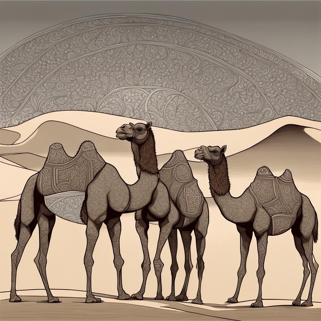 Desert landscape with camel caravan, dunes and desert in the background.  Handmade drawing vector illustration. Stock Vector | Adobe Stock