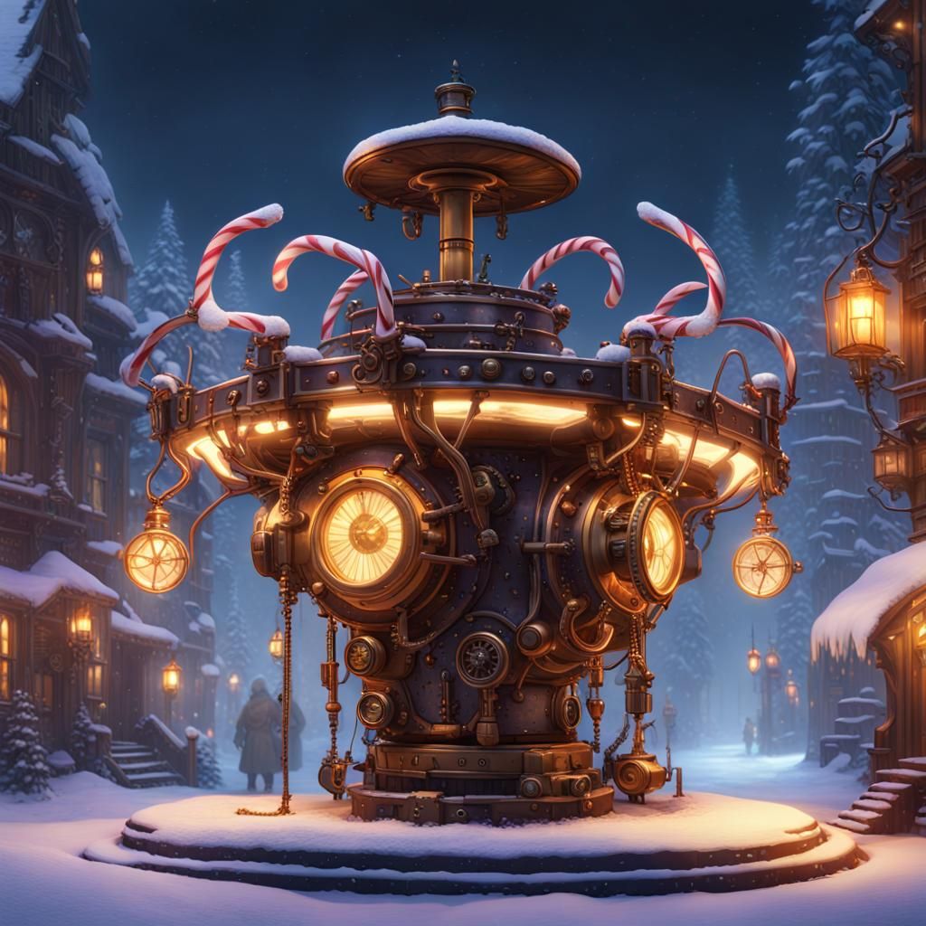 winter wonderland , copper gears, candy canes, steampunk, bo...