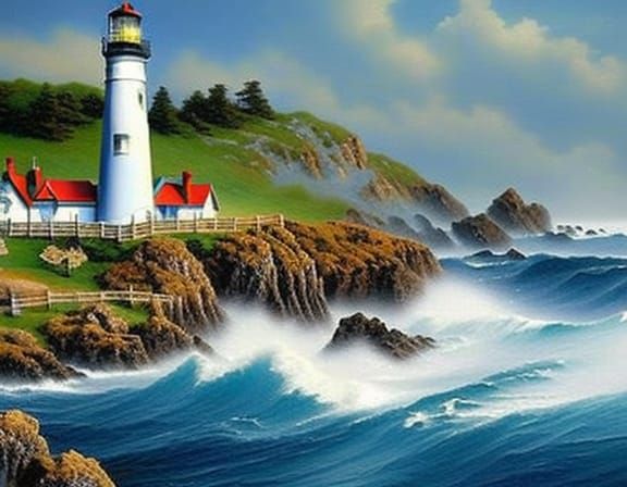 Ultrarealistic Stunning Lighthouse Thomas Kinkade AI Generated   5yCP0WgfNmwJTa9I3PQy  1  An11s 