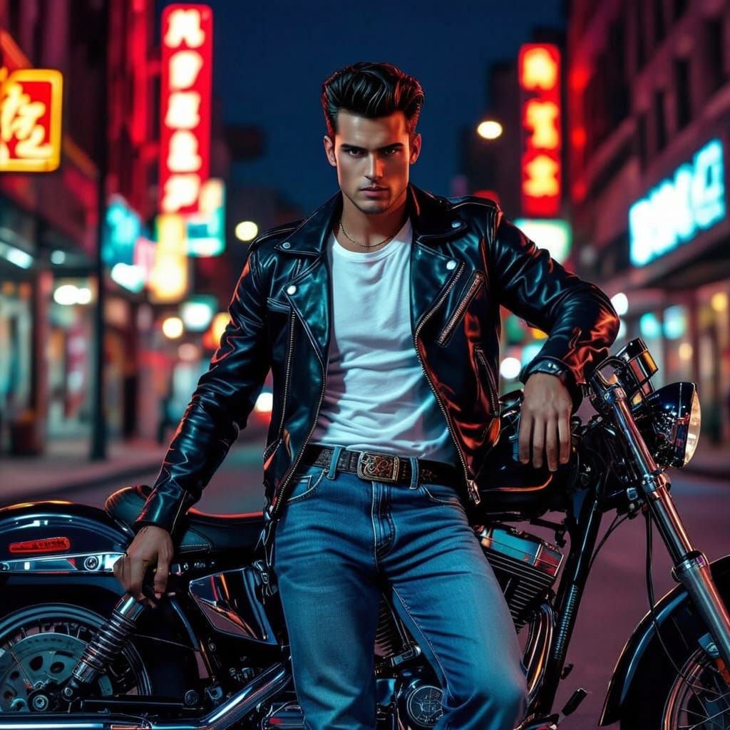 Rebellious 1950s Man in Greaser Fashion