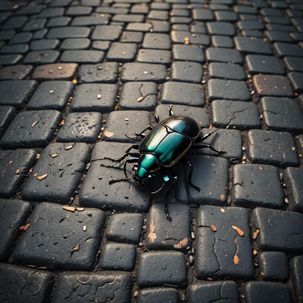 Hyperrealistic Beetle Walks Urban Cobblestones: Wildlife Mac...