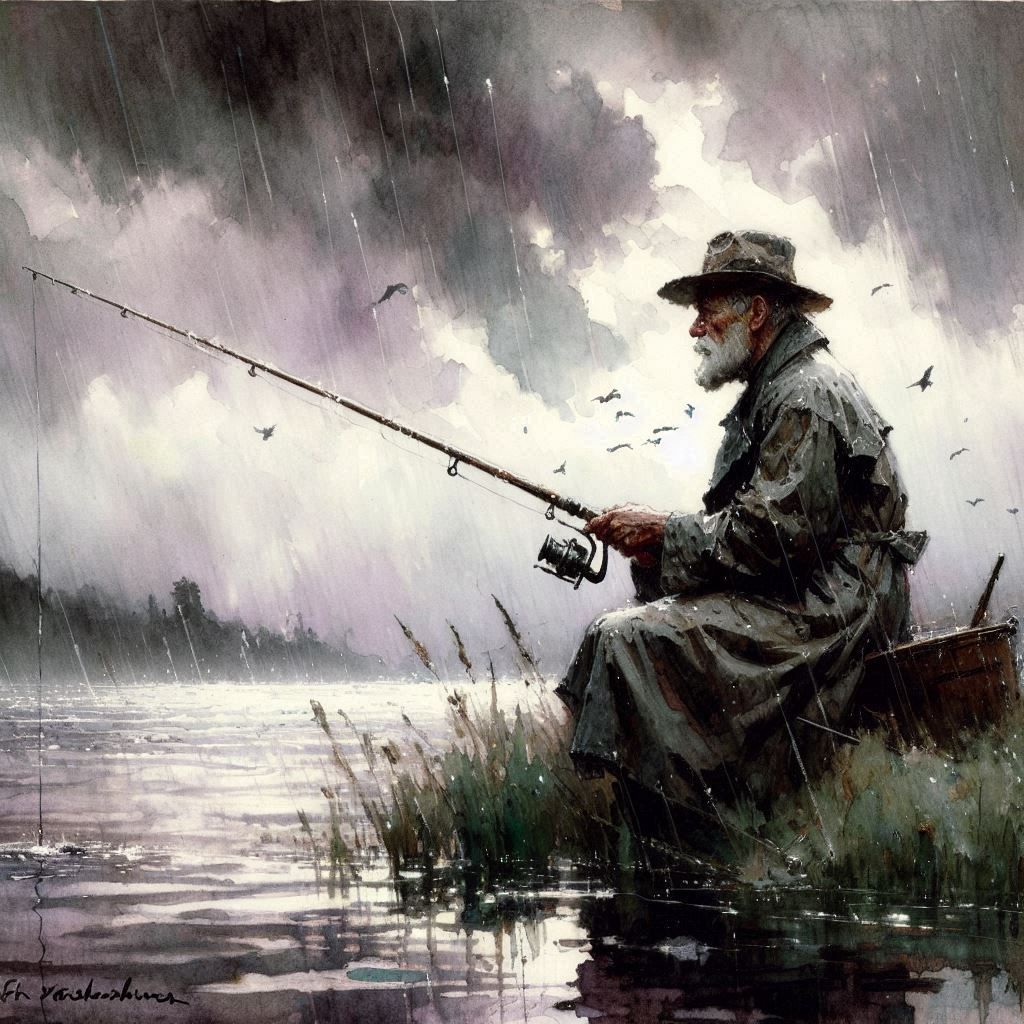 Fishing in the rain