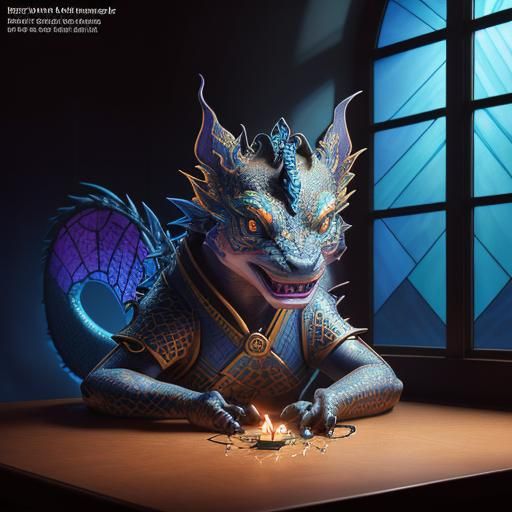 a  Japanese dragon sitting at the  table