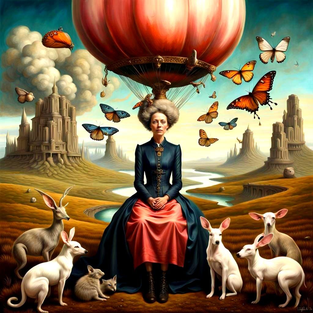 Surreal Landscape with Charming Lady and Bizarre Animals