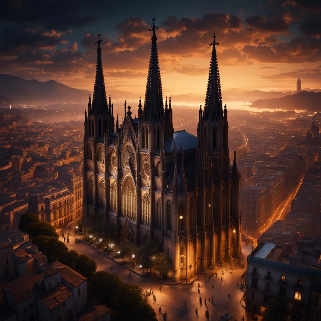  view of the barcelona cathedral at night   by @Chamez