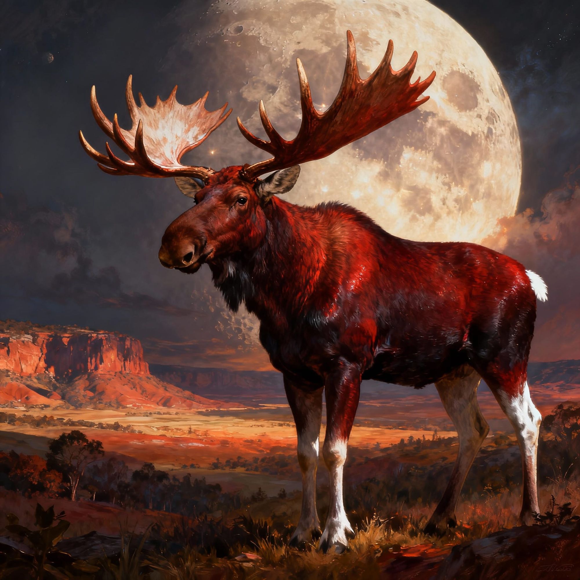 A Moose standing as if to show off his Rack. 