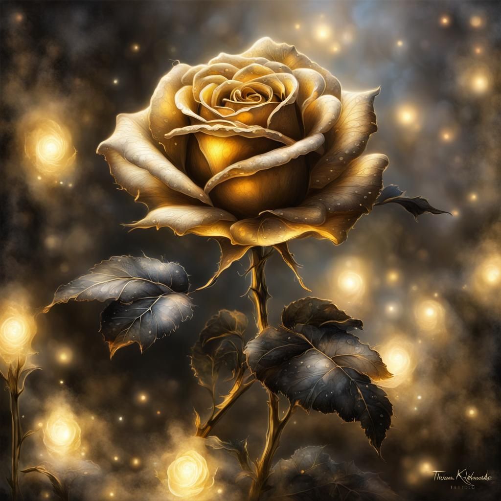 Beautiful Gold and Black Rose with lights
