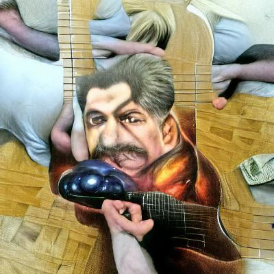 Joseph Stalin holding a guitar