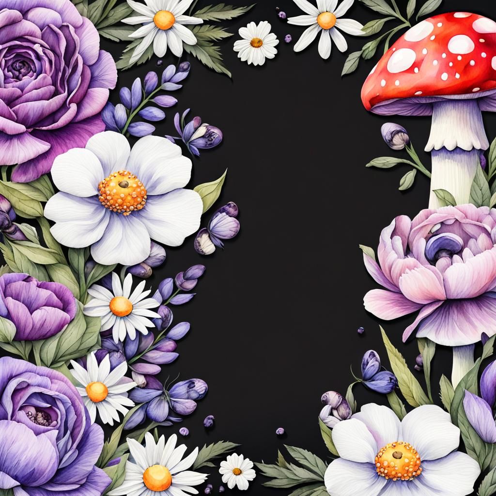 blank lined paper with flowers purple, black, and white roses, peonies