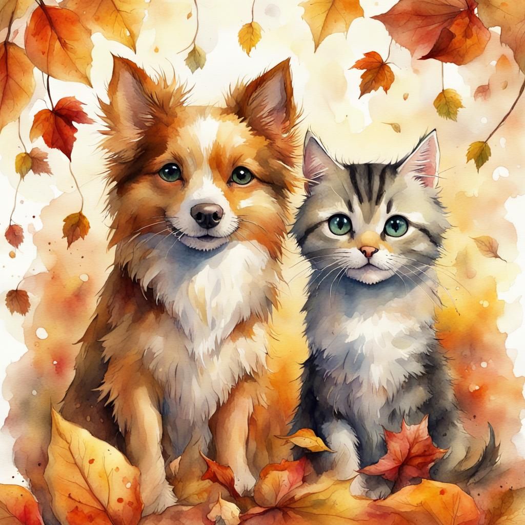 dog cute smiling and cat beutiful autumn background
A high-definition detailed watercolor painting, Jean-Baptiste ...  by @EMZiiE