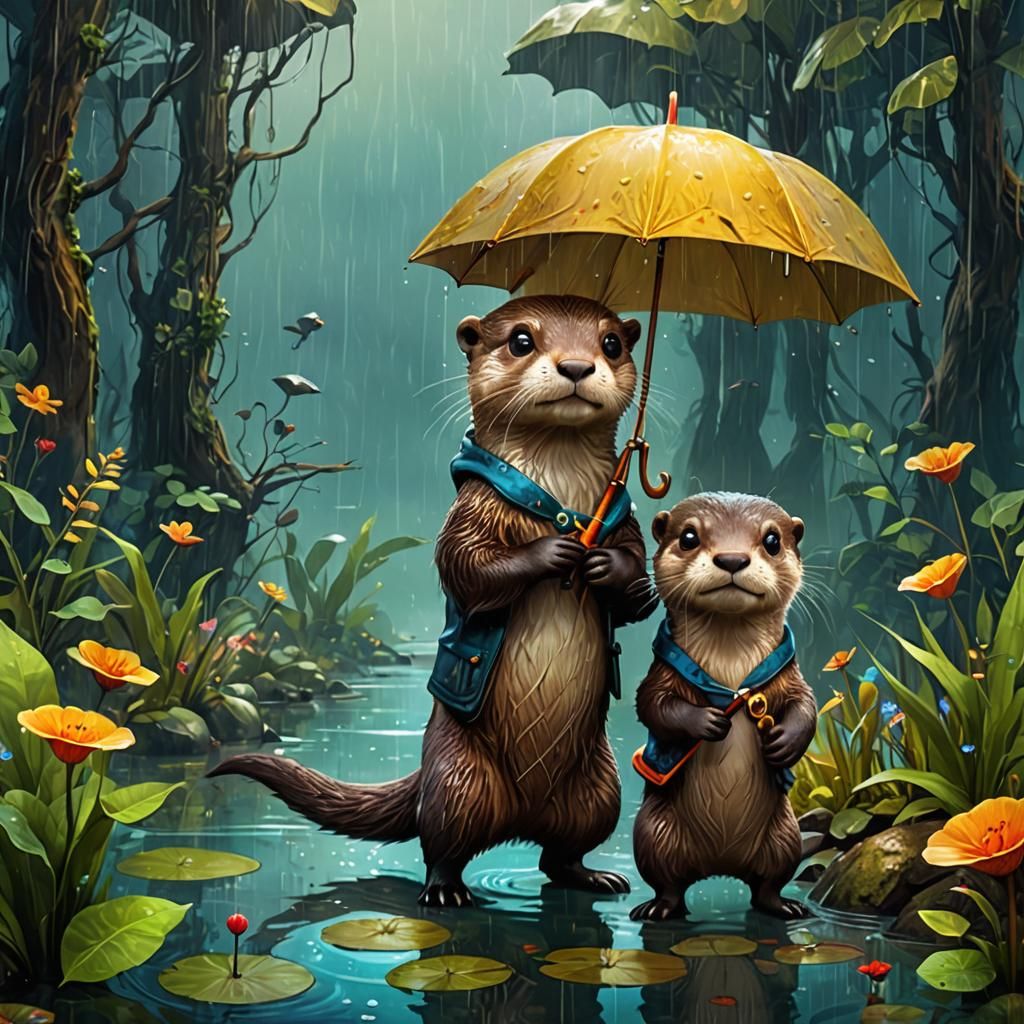 two cute otters - AI Generated Artwork - NightCafe Creator