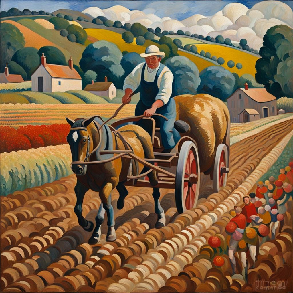 Style of Stanley Spencer, Elisha ploughing - AI Generated Artwork ...