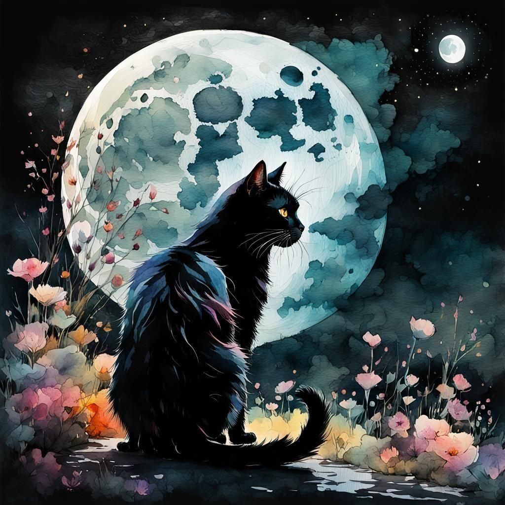 Black Cat in the Night of Friday the 13th  by @Ninjea