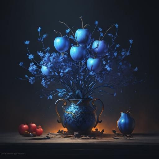 Blue apples that are lit up from inside.
