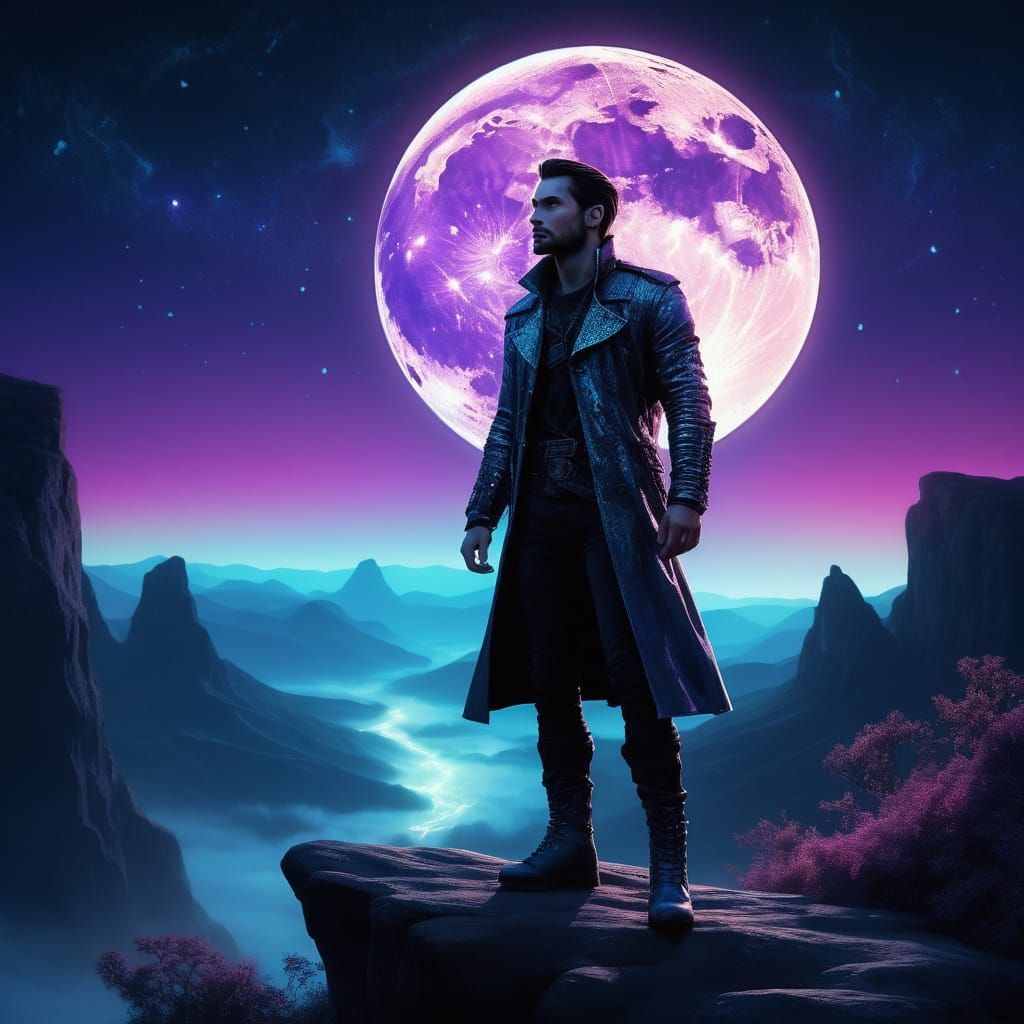 Ethereal Moonlit Figure on a Cliff