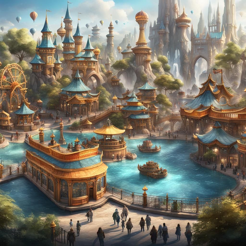 Watercolor Theme Park Concept Art in 8K Resolution