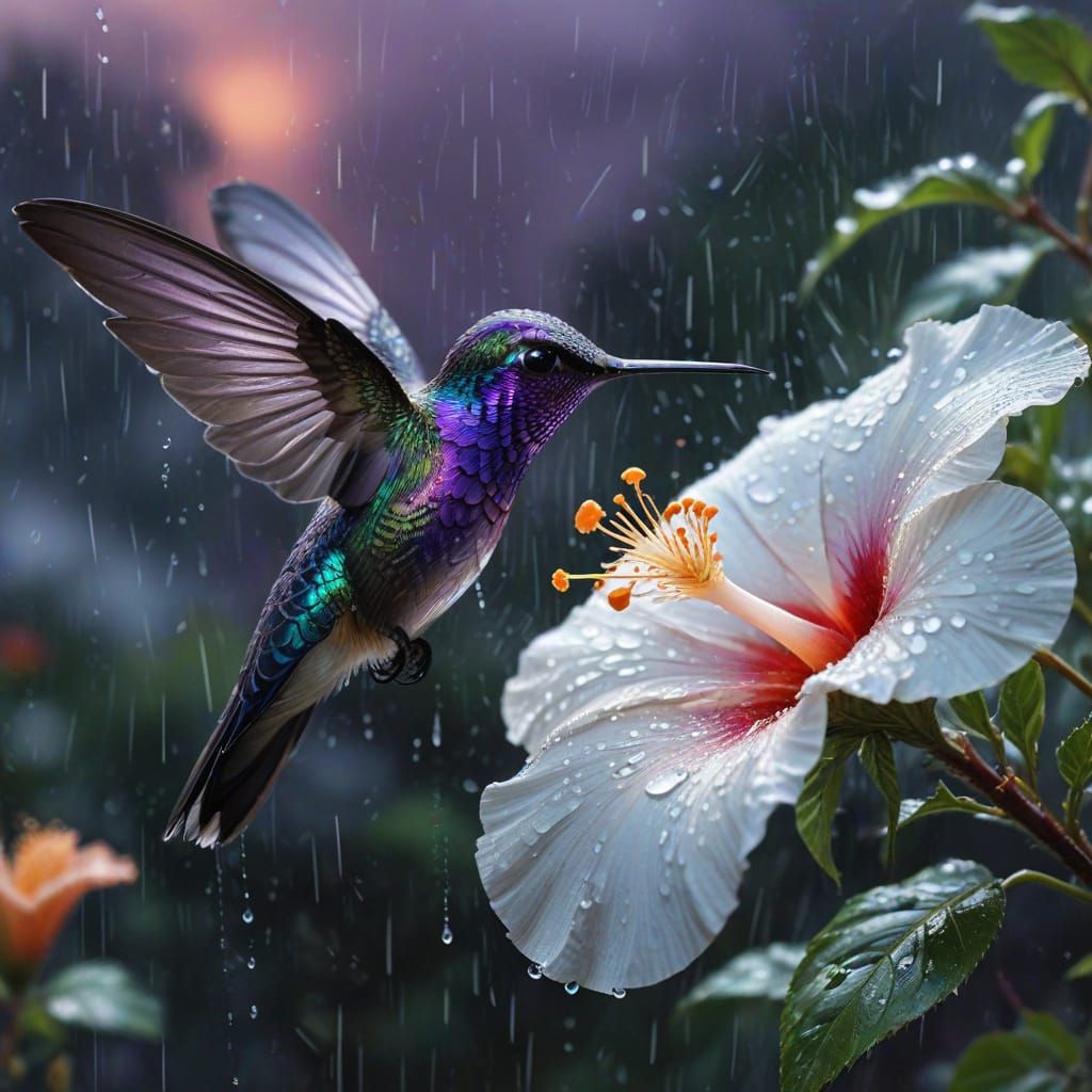 Hummingbird in the summer rain  by @Victoria G