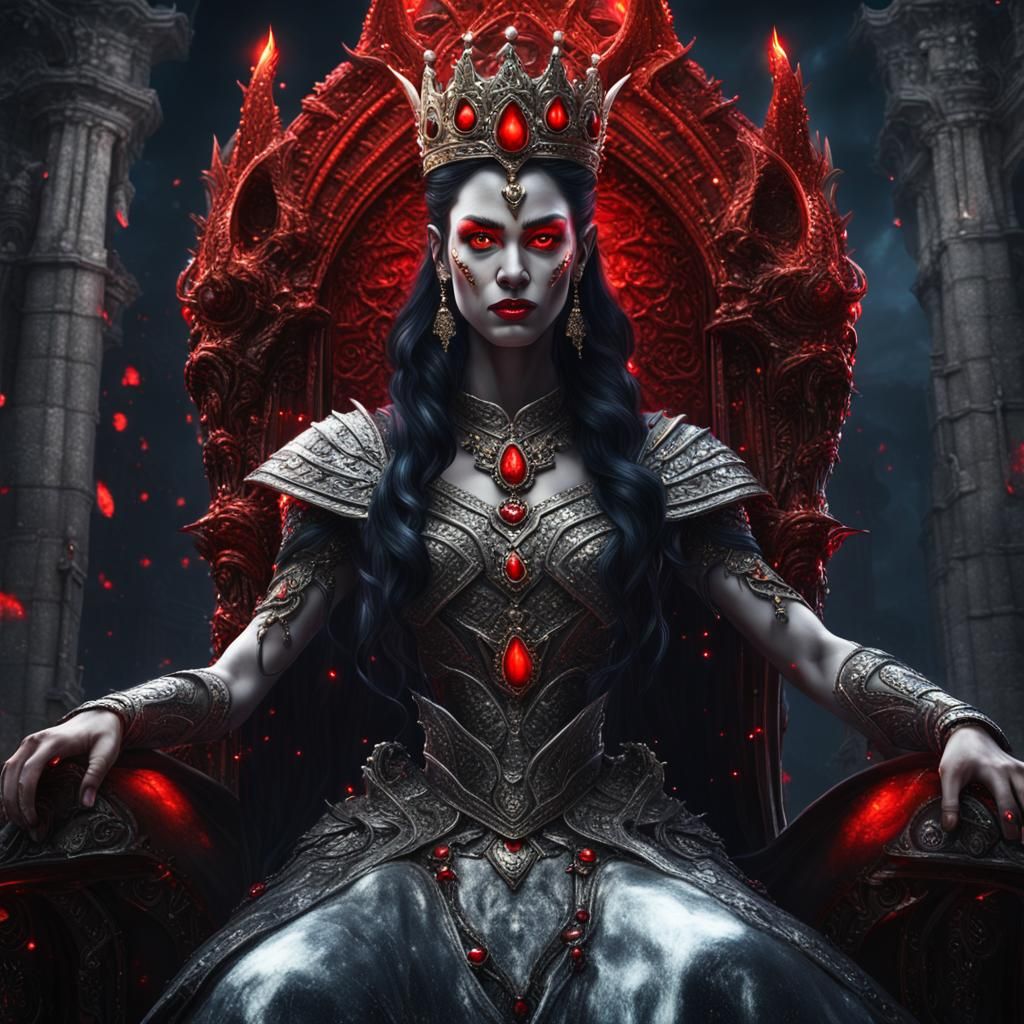 Photorealistic portrait of a majestic evil demon queen goddess with ...