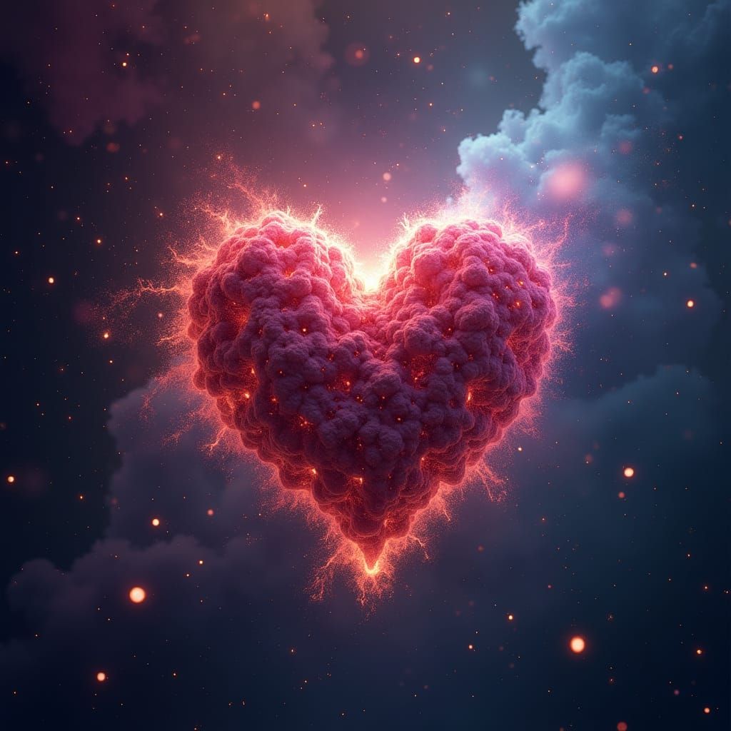 The heart constellation, cosmic dust, magic, love. Hyperrealistic, concept art, mid shot, intricately detailed, color depth, dramatic, side...