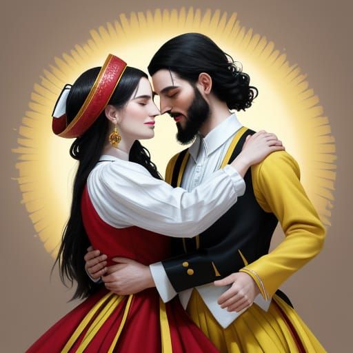 Hasidic Dancers in Traditional Clothing as Oil Painting