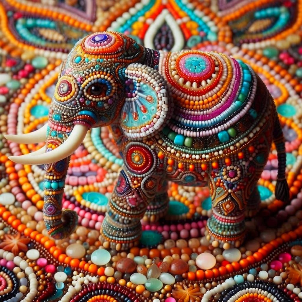 An elephant figurine made of multicoloured glass beads  by @SrgGrkv