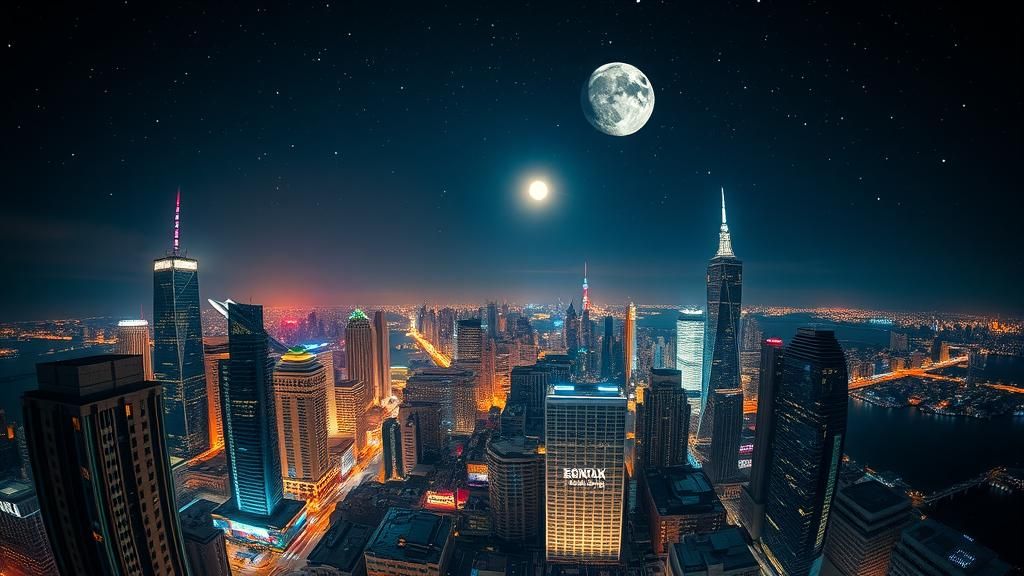 Moonlit city skyline  by @Marty