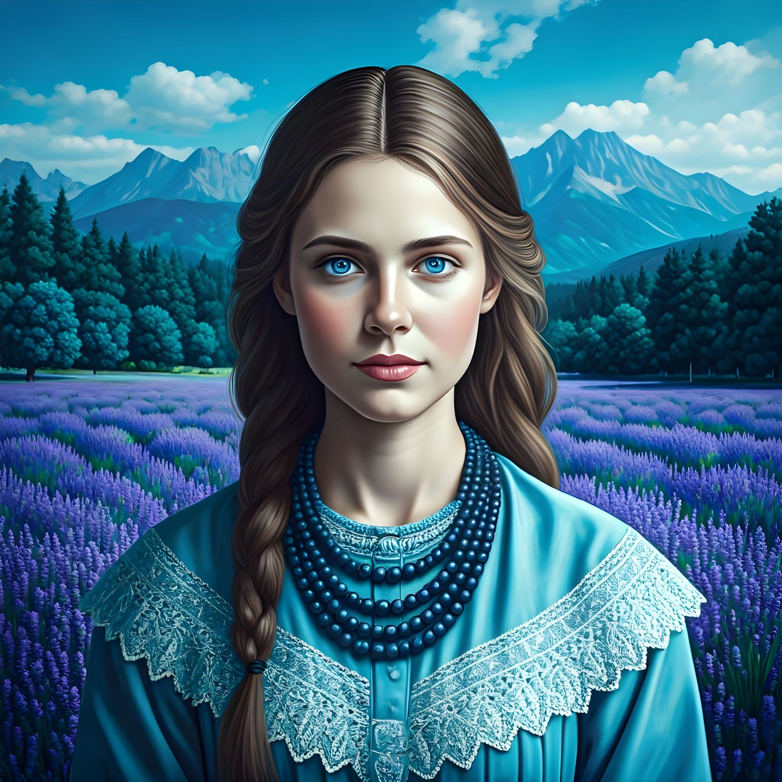 Young Peasant Girl Portrait in Blue, Salgado Style