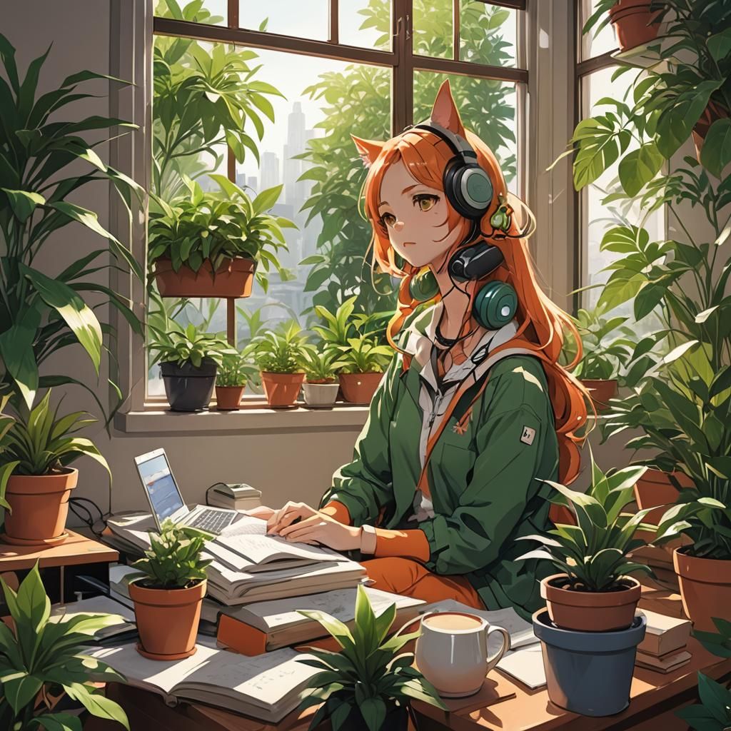 Lo fi kamino cat girl studying - AI Generated Artwork - NightCafe Creator