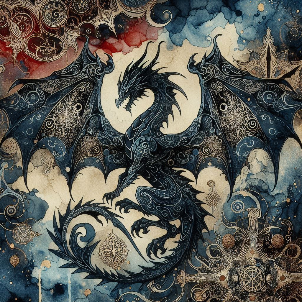 charcoal Baroque intricately dragon