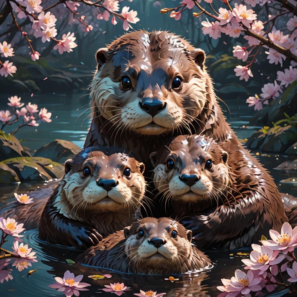 Otter Family  by @DragonIdk