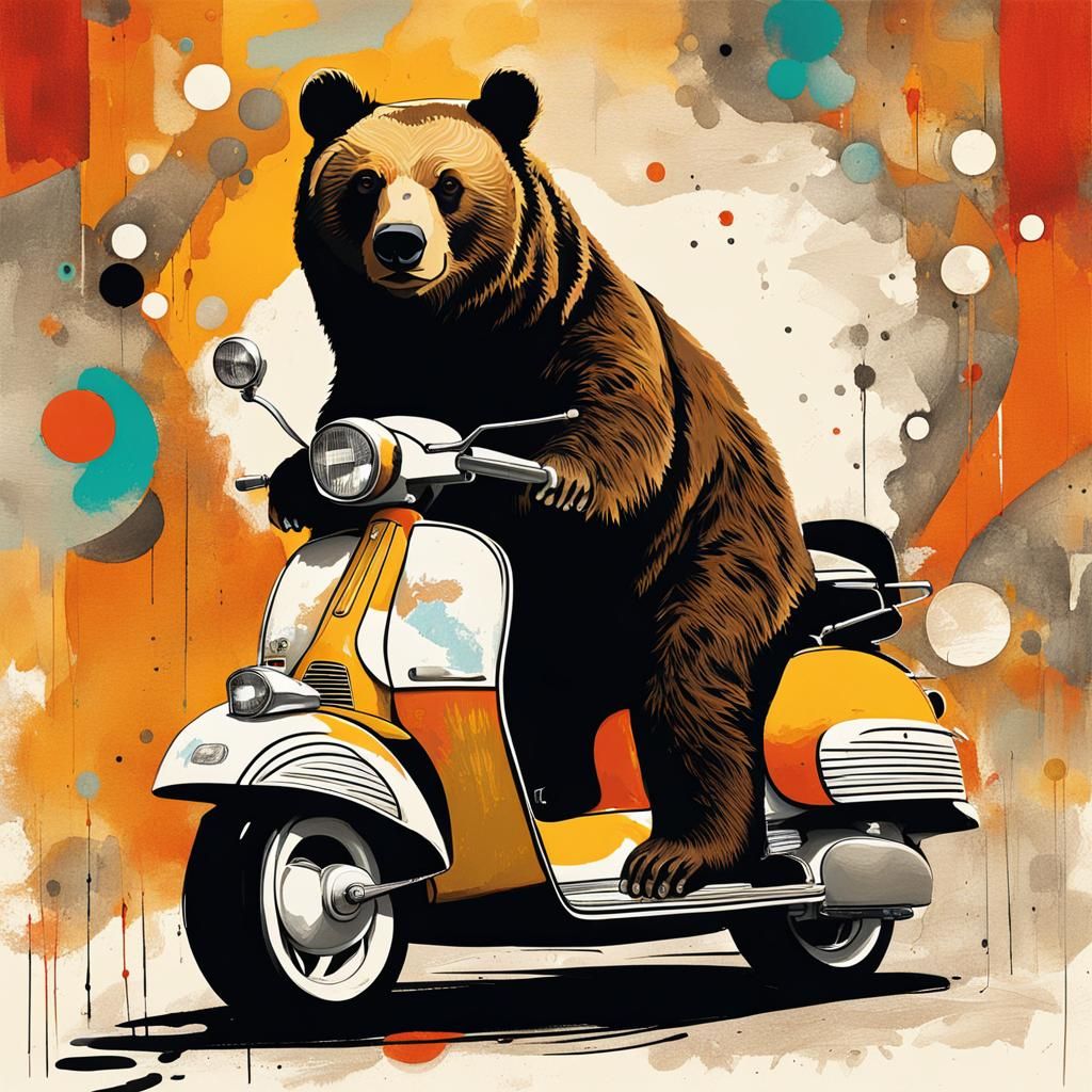 Bear rides vespa